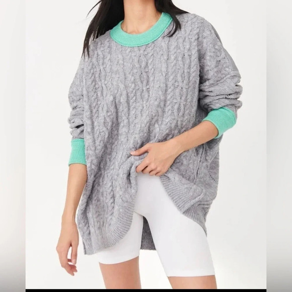 Free People Sweaters - NWOT Free People||  Grey Combo Cable Knit Ribbed Olympia Tunic Sweater